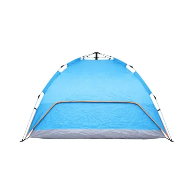 Tenda da campeggio per 2 persone blu pieghevole pop-up automatica 2 ingressi, impermeabile con protezione UV e rete anti-insetti 200x200x145cm - immagine 4