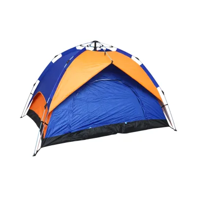 Tenda da campeggio per 2 persone blu-arancio pieghevole pop-up automatico 2 ingressi, impermeabile con protezione UV e rete anti-insetti 200x200x145cm - immagine 5