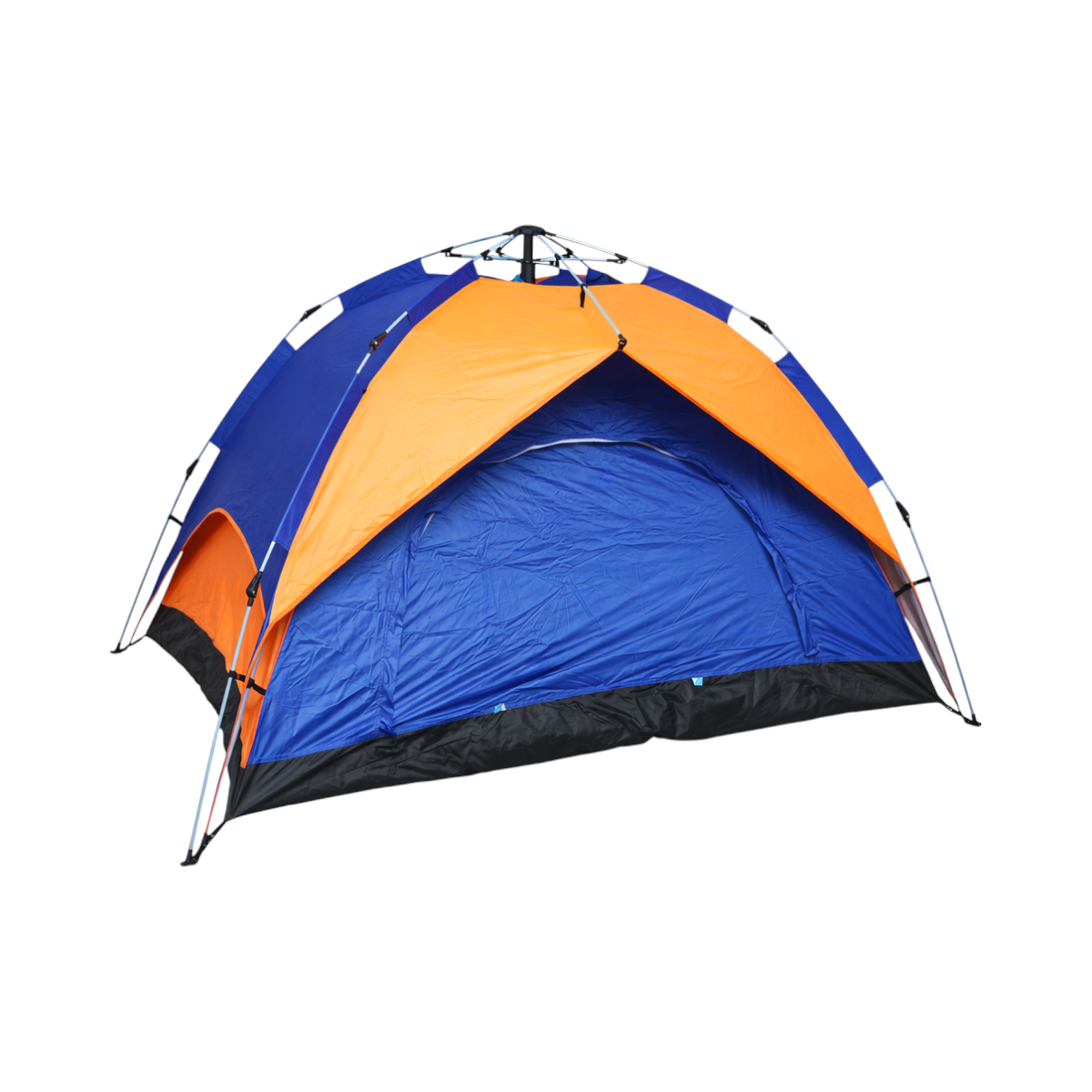 Tenda da campeggio per 2 persone blu-arancio pieghevole pop-up automatico 2 ingressi, impermeabile con protezione UV e rete anti-insetti 200x200x145cm - immagine 5