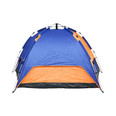 Tenda da campeggio per 2 persone blu-arancio pieghevole pop-up automatico 2 ingressi, impermeabile con protezione UV e rete anti-insetti 200x200x145cm - immagine 4