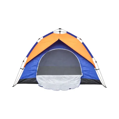 Tenda da campeggio per 2 persone blu-arancio pieghevole pop-up automatico 2 ingressi, impermeabile con protezione UV e rete anti-insetti 200x200x145cm - immagine 3