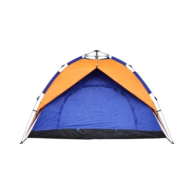 Tenda da campeggio per 2 persone blu-arancio pieghevole pop-up automatico 2 ingressi, impermeabile con protezione UV e rete anti-insetti 200x200x145cm - immagine 2