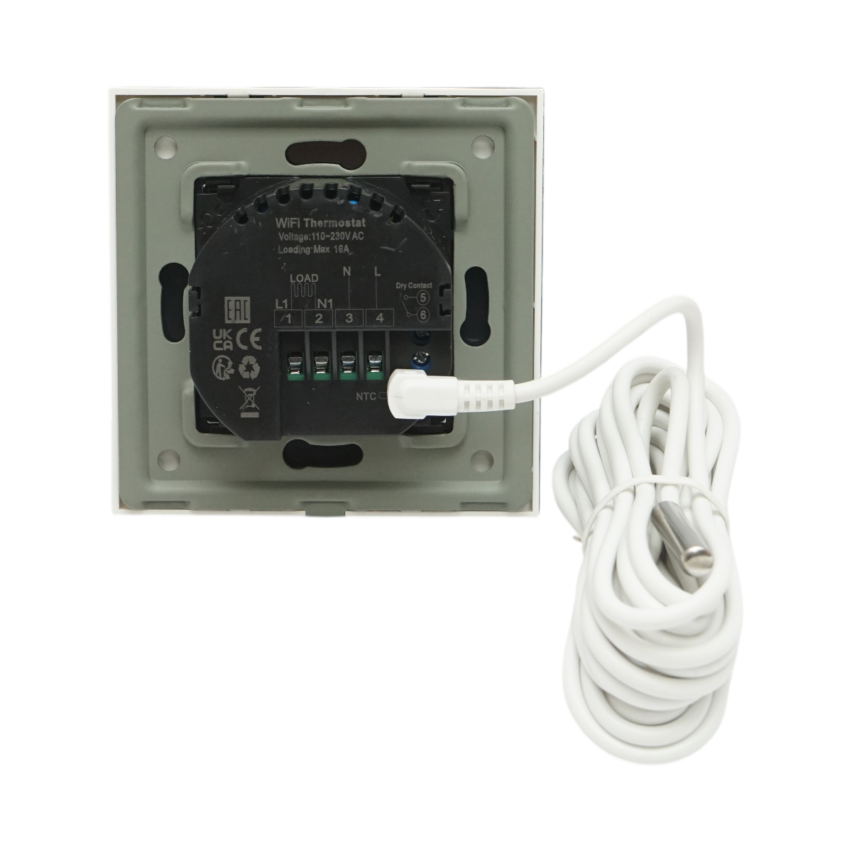 Termostato WiFi per riscaldamento a pavimento e caldaia, display digitale, sensore esterno, cornice in vetro bianco 86x86mm - immagine 4