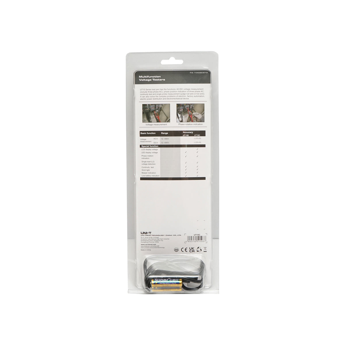 Tester di tensione AC/DC UT15C, 12-690V UNI-T - immagine 3