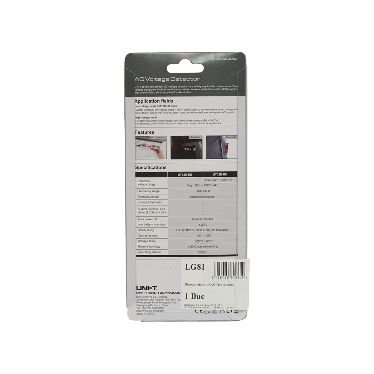 Tester, rilevatore di tensione AC 90-1000V senza contatto UT12D-EU UNI-T - immagine 3