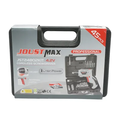 Trapano e avvitatore elettrico con batteria da 4,2 V 1300 mAh e 45 accessori Joustmax - immagine 5