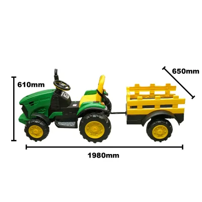 Trattore elettrico con rimorchio, telecomando e batteria per bambini 1980x650x610