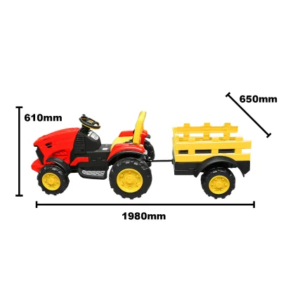 Trattore elettrico con rimorchio, telecomando e batteria per bambini 1980x650x610