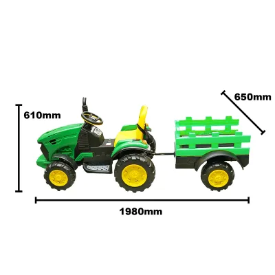 Trattore elettrico con rimorchio, telecomando e batteria per bambini, giocattolo 1980x650x610