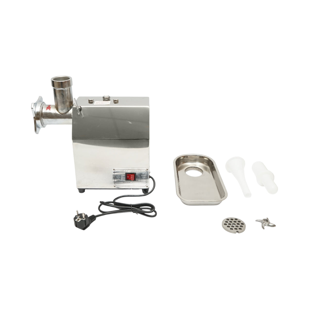 Tritacarne elettrico in acciaio inox 600W, 220V, capacità 100 kg/h, adattatore per salsicce, 2 setacci e 2 coltelli inclusi 340x185x365mm - immagine 2