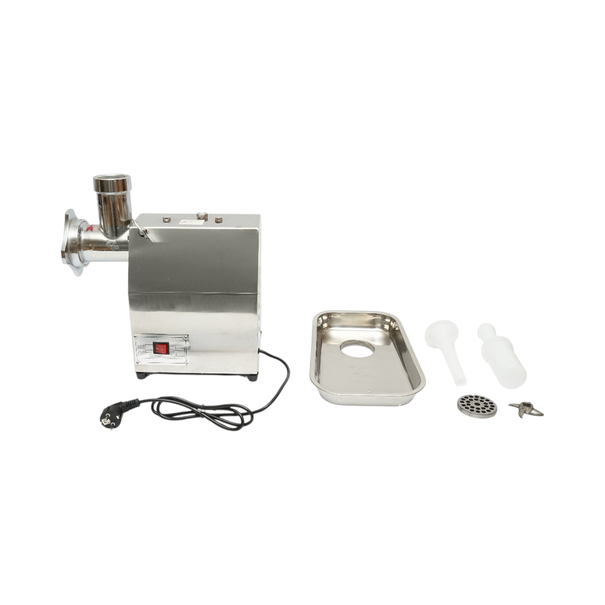 Tritacarne elettrico in acciaio inox 850W, 220V, capacità 150 kg/h, adattatore per salsicce, 2 setacci e 2 coltelli inclusi 380x210x415mm - immagine 2