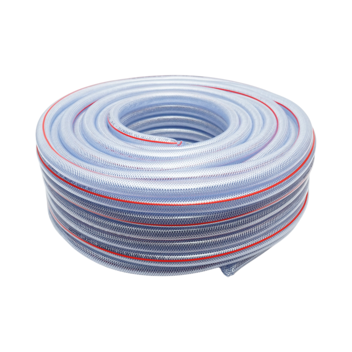Tubo da giardino in PVC trasparente 3/4 pollici (19 mm), PN6 bar, 19x25 mm con inserto tessile intrecciato 50 m/rotolo USO INTENSIVO