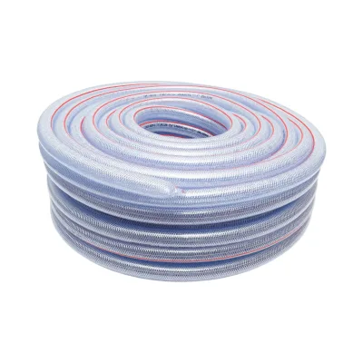 Tubo da giardino in PVC trasparente da 1 pollice (25 mm), PN5 bar, 25x31 mm con inserto tessile intrecciato, rotolo da 50 m, USO INTENSIVO