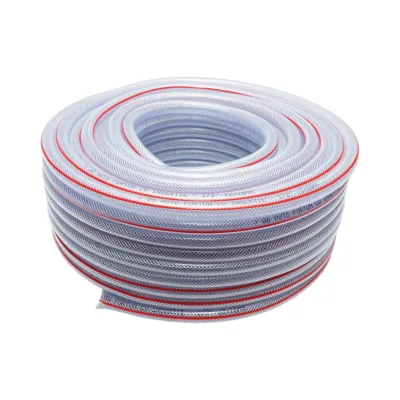 Tubo da giardino in PVC trasparente da 1/2 pollice (12 mm), PN7 bar, 12x16 mm con inserto tessile intrecciato, 50 m/rotolo