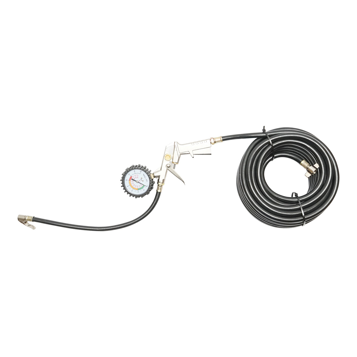 Tubo flessibile per gonfiaggio pneumatici da 13 m con pistola e manometro, diametro esterno 10,5 mm