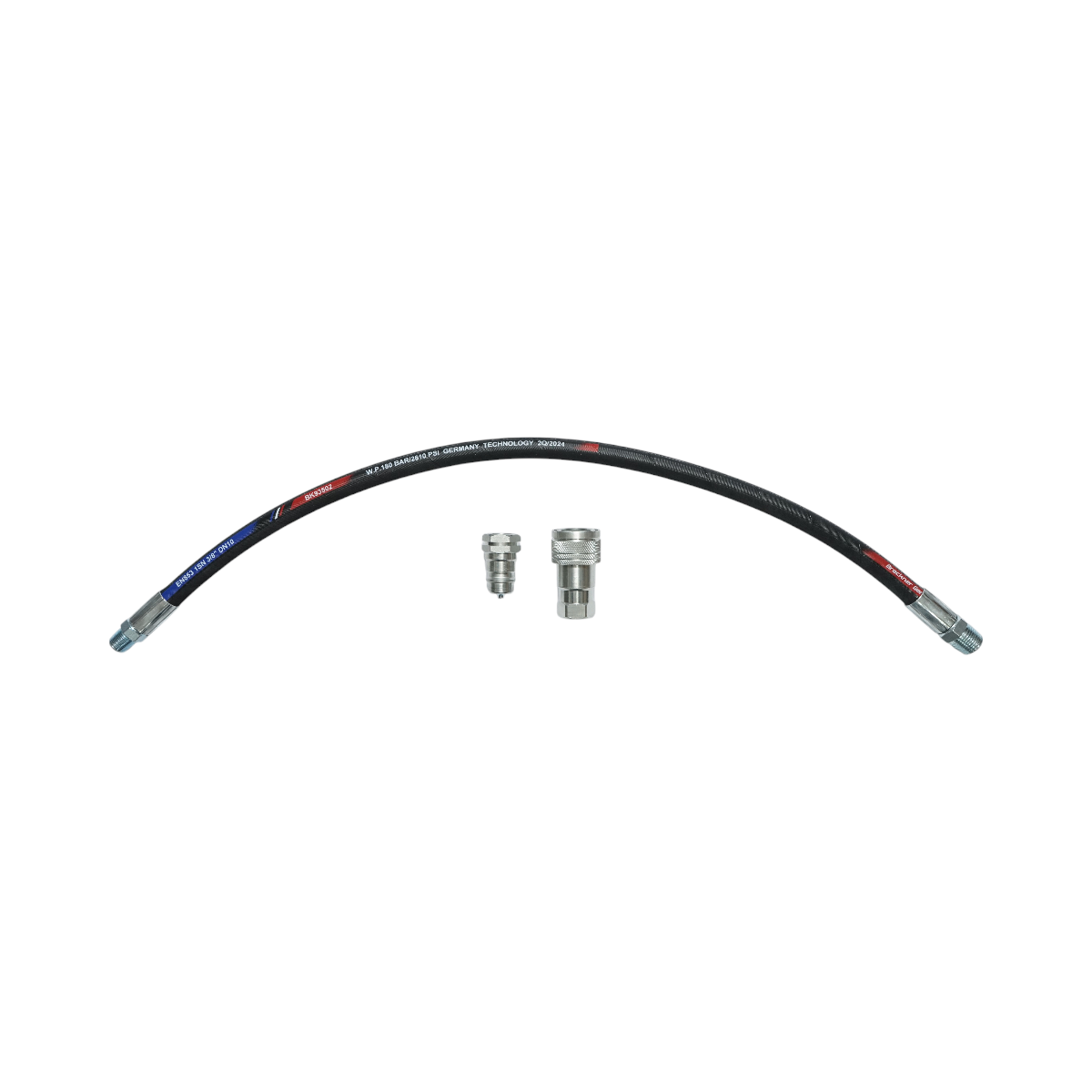 Tubo flessibile pressurizzato crimpato per tiranti/estrattori idraulici da 70 cm con raccordi 1/2 + 3/8 e valvola