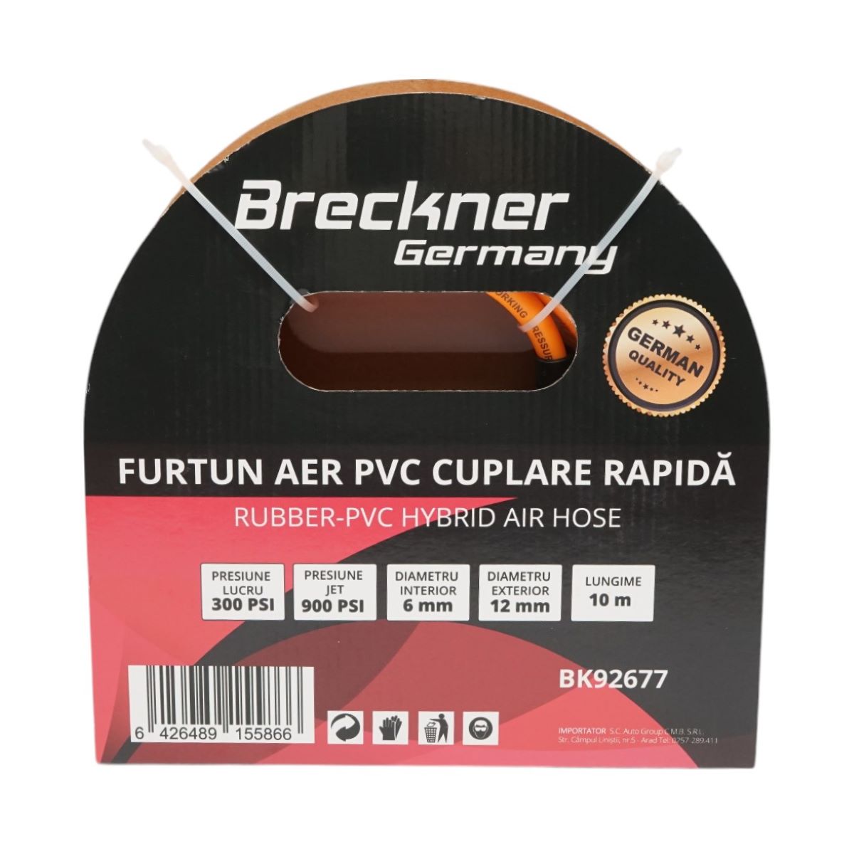 Tubo flessibile professionale per aria compressa in PVC da 10 m e attacco rapido universale Breckner Germany