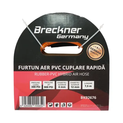 Tubo flessibile professionale per aria compressa in PVC da 7,5 m e attacco rapido universale Breckner Germany