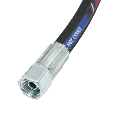 TUBO OLEODINAMICO ALTA PRESSIONE 800mm 2SN DN10 con raccordo a 90 gradi M20x1,5 e raccordo M20x1,5 - immagine 3