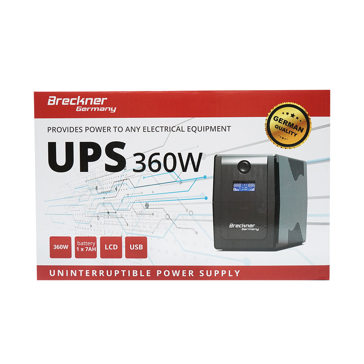 UPS 600VA / 360W con batteria 7Ah, 2 prese Schuko, LCD, USB, AVR Breckner Germany - immagine 2