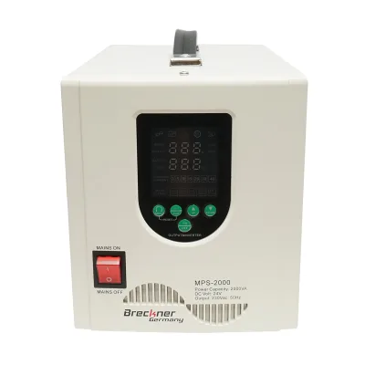 UPS con inverter per riscaldamento centralizzato 1400W/2000VA, onda sinusoidale pura 24V/230V, 2 prese schuko, display LCD, AVR Breckner Germany