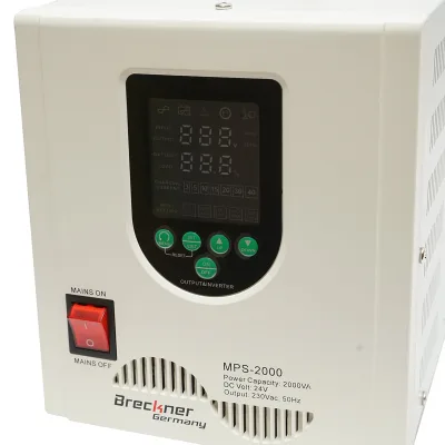 UPS con inverter per riscaldamento centralizzato 1400W/2000VA, onda sinusoidale pura 24V/230V, 2 prese schuko, display LCD, AVR Breckner Germany - immagine 4