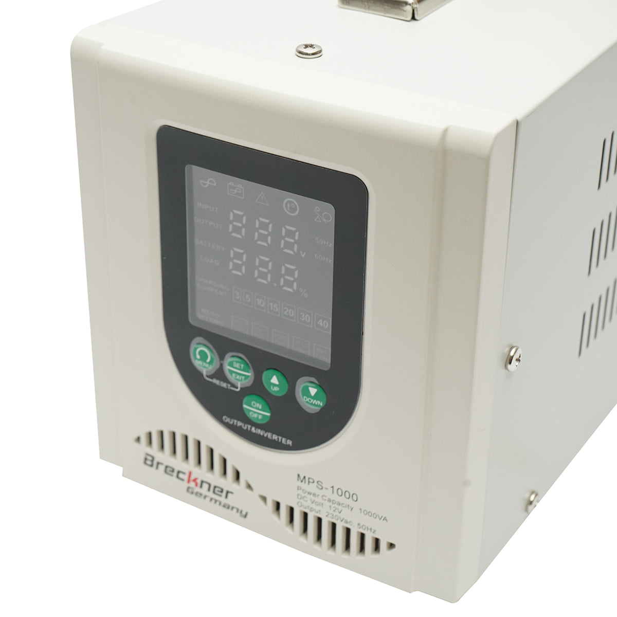UPS con inverter per riscaldamento centralizzato 700W/1000VA, onda sinusoidale pura 12V/230V, 2 prese schuko, display LCD, AVR Breckner Germany - immagine 4