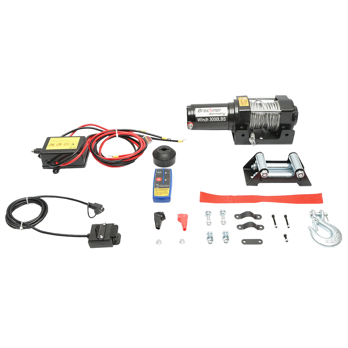 Verricello elettrico con telecomando 12V, cavo in acciaio da 1,6T (3000 libbre) 5x11m, solenoide 100A Breckner Germany