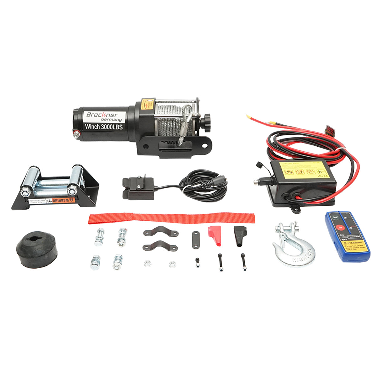 Verricello elettrico con telecomando 12V, cavo in acciaio da 1,6T (3000 libbre) 5x11m, solenoide 100A Breckner Germany