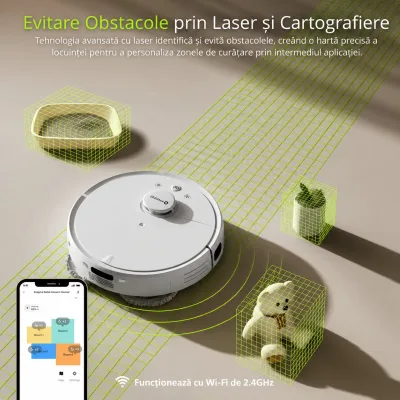 Aspirapolvere robot intelligente con funzione lavapavimenti (mop), potenza di aspirazione 8500 Pa, stazione di svuotamento automatico, navigazione laser LDS, batteria da 5200 mAh, spazzola anti-groviglio, controllo tramite app Wi-Fi Extravis. - immagine 5