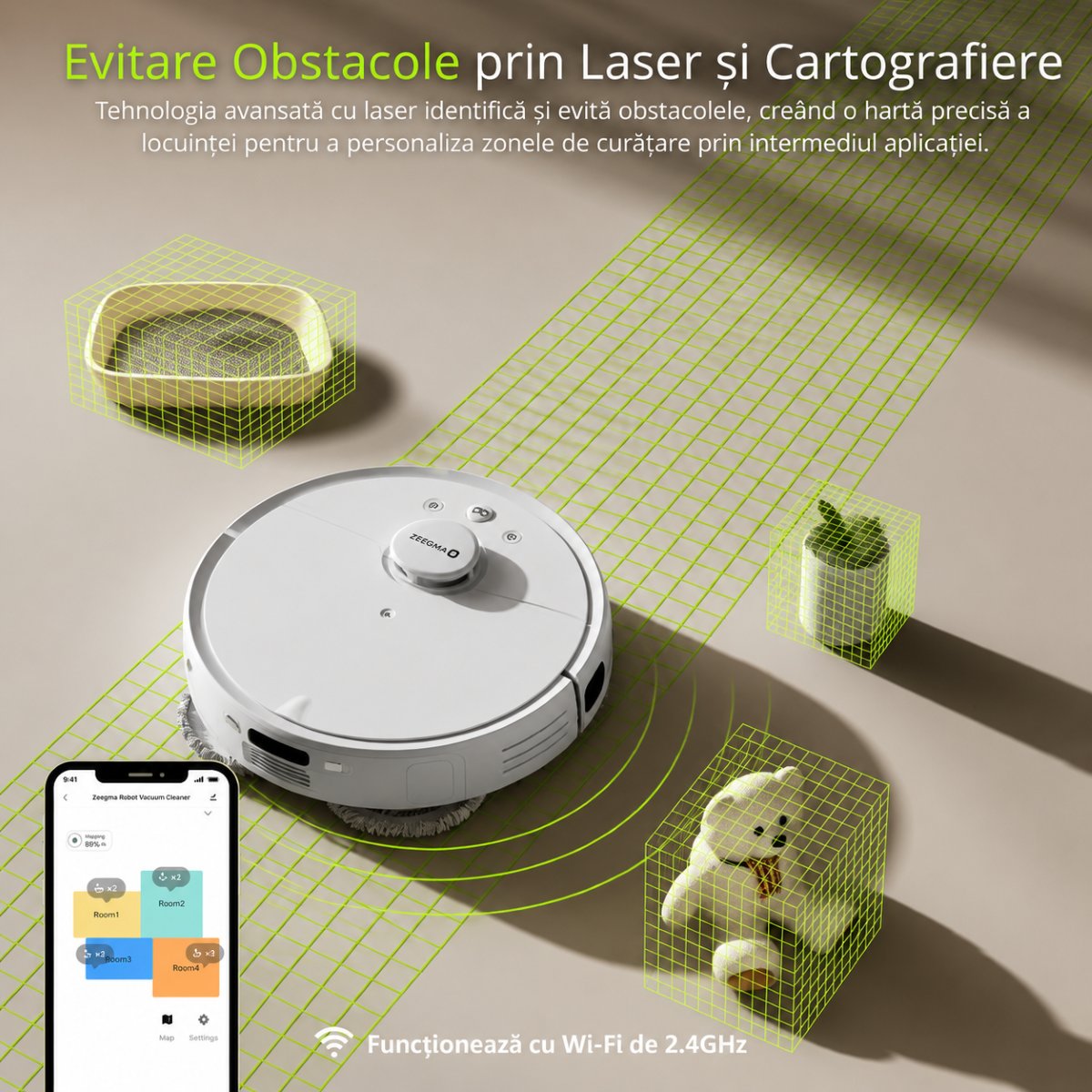 Aspirapolvere robot intelligente con funzione lavapavimenti (mop), potenza di aspirazione 8500 Pa, stazione di svuotamento automatico, navigazione laser LDS, batteria da 5200 mAh, spazzola anti-groviglio, controllo tramite app Wi-Fi Extravis. - immagine 5
