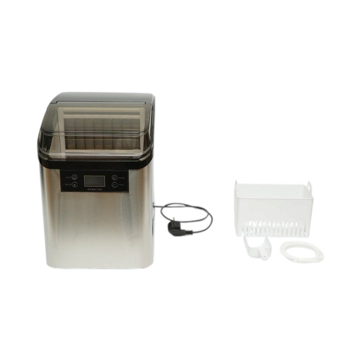 Macchina per ghiaccio a cubetti in acciaio inox 20 kg/24h, serbatoio acqua 2,5 l, cestello di raccolta 1,2 kg, autopulente, display digitale - immagine 2
