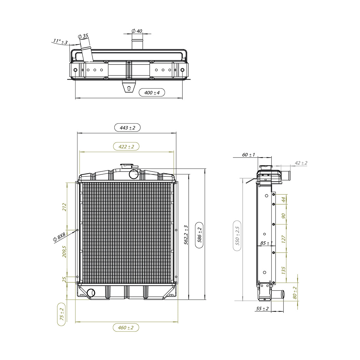 Radiatore di raffreddamento acqua a 4 file di celle per Fiat 315, 411 e 415 – codici OEM 588156, 595568. - immagine 2