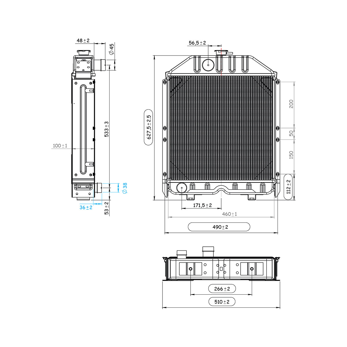Radiatore di raffreddamento dell'acqua per New Holland, Fiat e Case IH, codici OEM 4981428, 5086417, 5096052, 150-283, 5096051, 5118306, 5096597, 5104821 e 5086417 - immagine 2