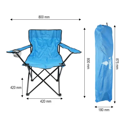 Sedia da campeggio pieghevole blu con portabicchiere, custodia per il trasporto, struttura metallica 50x80x80 cm. - immagine 6