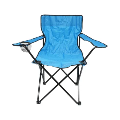 Sedia da campeggio pieghevole blu con portabicchiere, custodia per il trasporto, struttura metallica 50x80x80 cm.