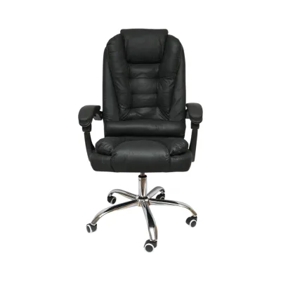 Sedia da ufficio ergonomica direzionale con supporto lombare, in ecopelle nera, girevole, con schienale e altezza regolabili. - immagine 2