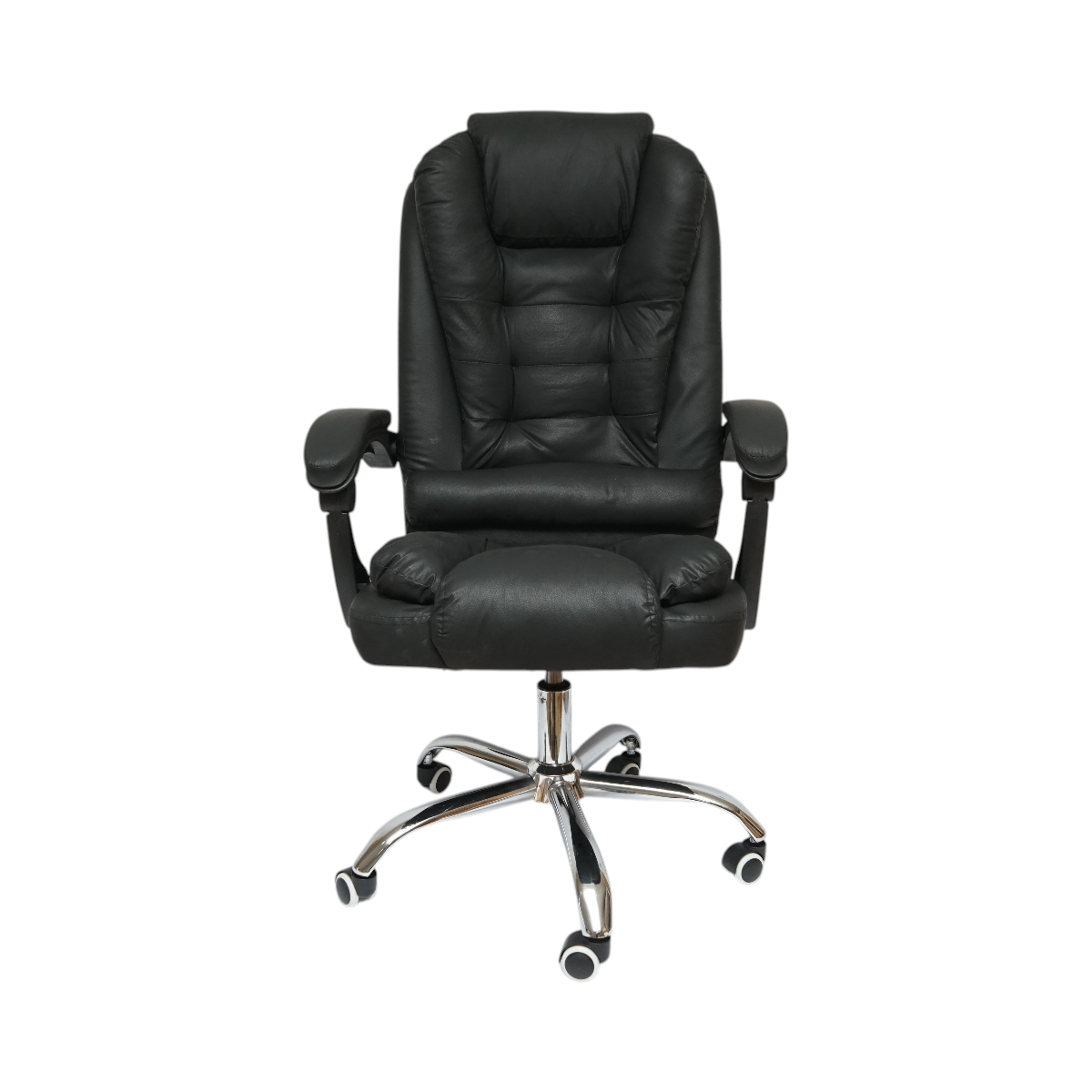 Sedia da ufficio ergonomica direzionale con supporto lombare, in ecopelle nera, girevole, con schienale e altezza regolabili. - immagine 2
