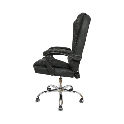 Sedia da ufficio ergonomica direzionale con supporto lombare, in ecopelle nera, girevole, con schienale e altezza regolabili. - immagine 3