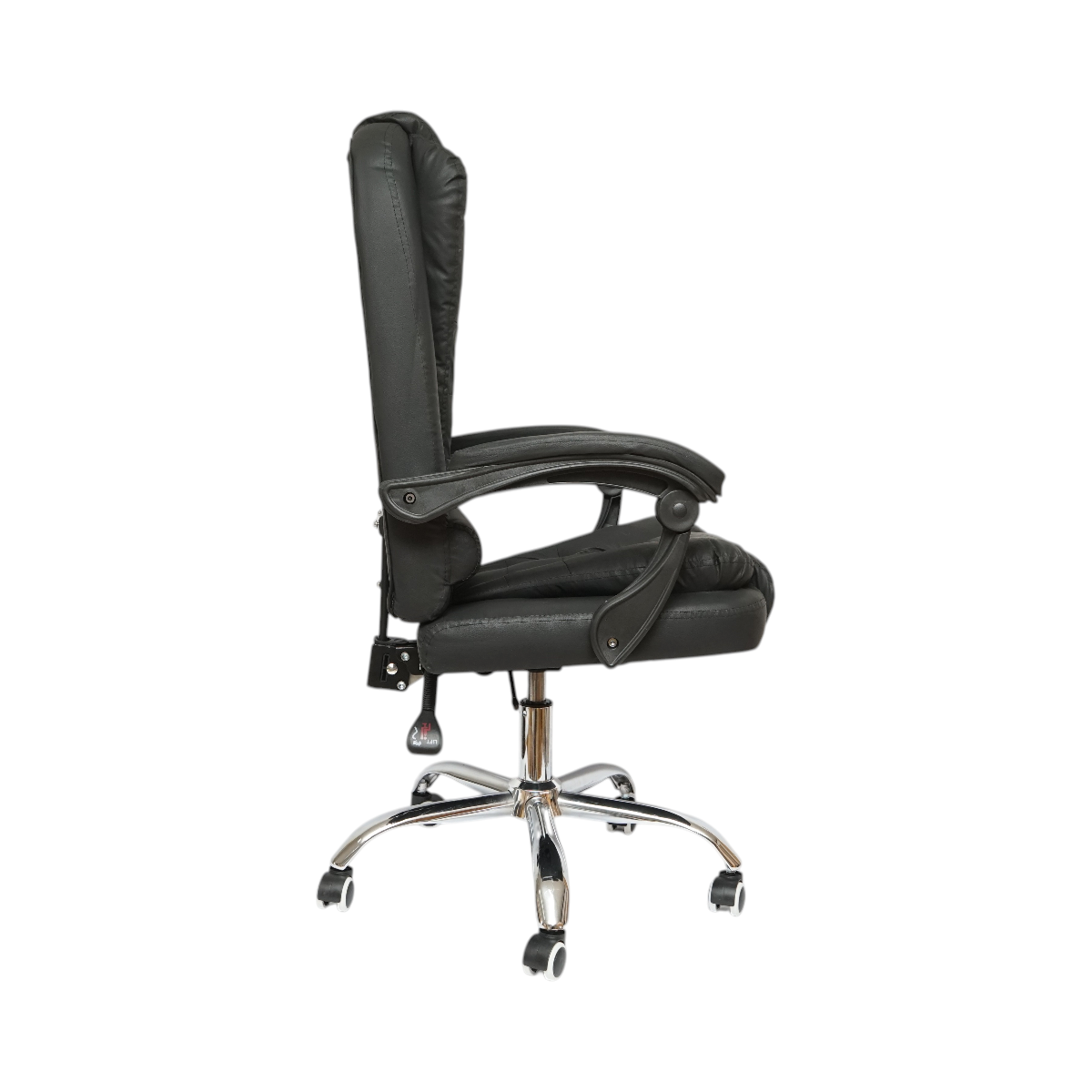 Sedia da ufficio ergonomica direzionale con supporto lombare, in ecopelle nera, girevole, con schienale e altezza regolabili. - immagine 5
