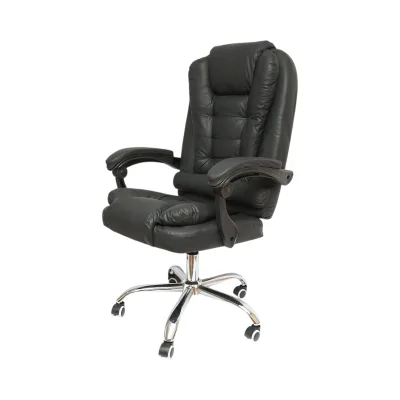 Sedia da ufficio ergonomica direzionale con supporto lombare, in ecopelle nera, girevole, con schienale e altezza regolabili.
