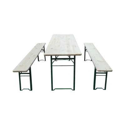 Set birreria con tavolo e 2 panche pieghevoli in legno massello per giardino, terrazza, eventi 2200x600x770mm - immagine 2