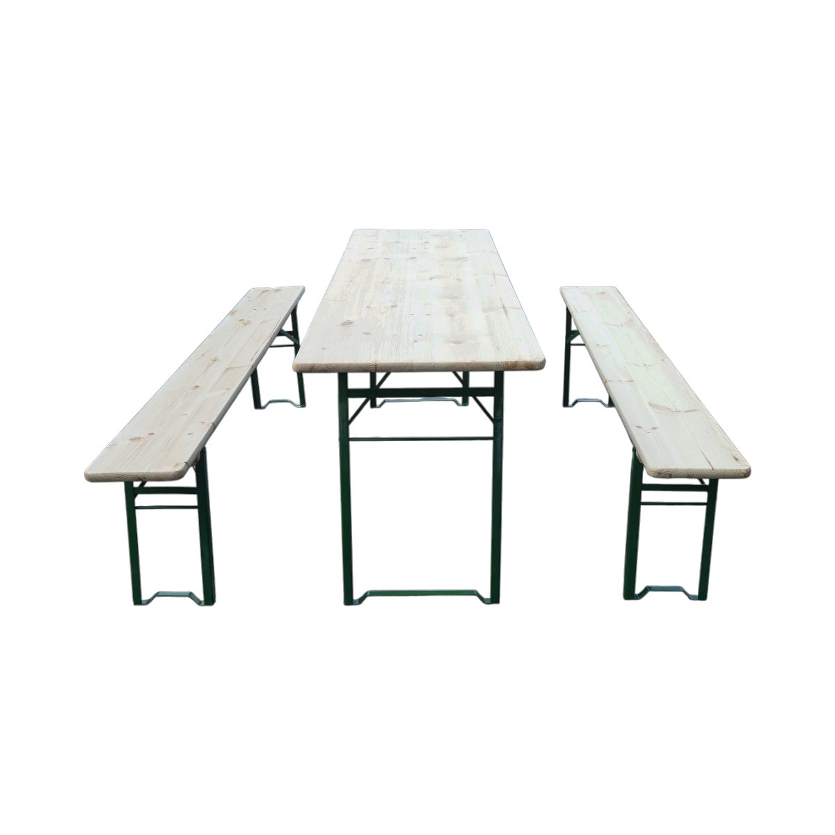 Set birreria con tavolo e 2 panche pieghevoli in legno massello per giardino, terrazza, eventi 2200x600x770mm - immagine 2