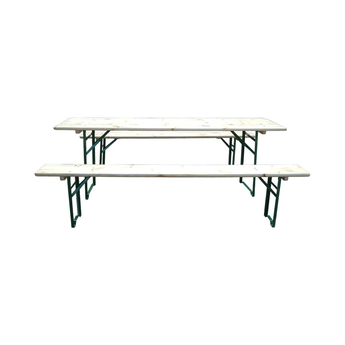 Set birreria con tavolo e 2 panche pieghevoli in legno massello per giardino, terrazza, eventi 2200x600x770mm - immagine 3