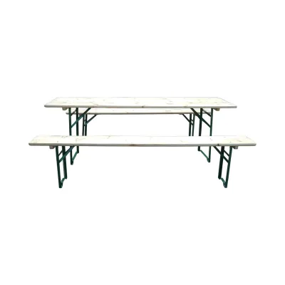 Set birreria con tavolo e 2 panche pieghevoli in legno massello per giardino, terrazza, eventi 2200x700x770mm - immagine 3