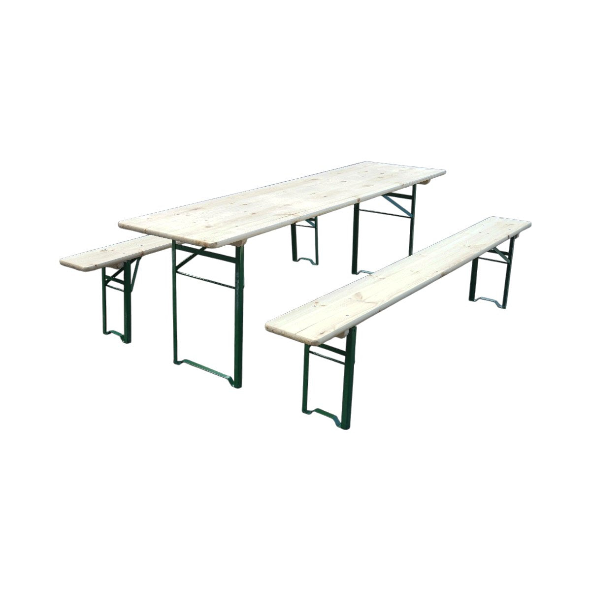 Set birreria con tavolo e 2 panche pieghevoli in legno massello per giardino, terrazza, eventi 2200x800x770mm