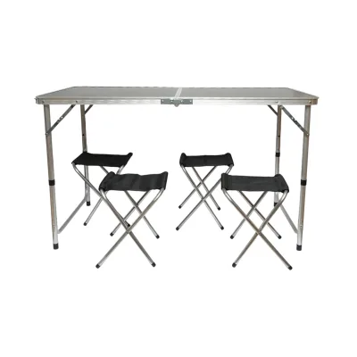 Set tavolo pieghevole da campeggio con 4 sedie in alluminio, portatile tipo valigia, regolabile in altezza, 120x60 cm. Breckner Germany