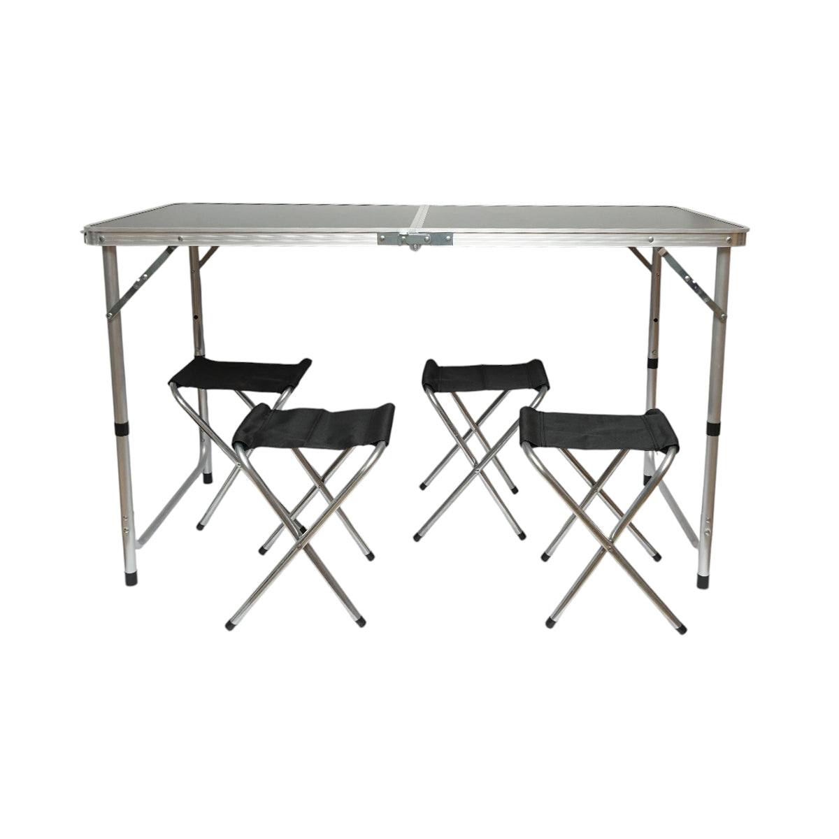 Set tavolo pieghevole da campeggio con 4 sedie in alluminio, portatile tipo valigia, regolabile in altezza, 120x60 cm. Breckner Germany