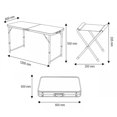 Set tavolo pieghevole da campeggio con 4 sedie in alluminio, portatile tipo valigia, regolabile in altezza, 120x60 cm. Breckner Germany - immagine 5